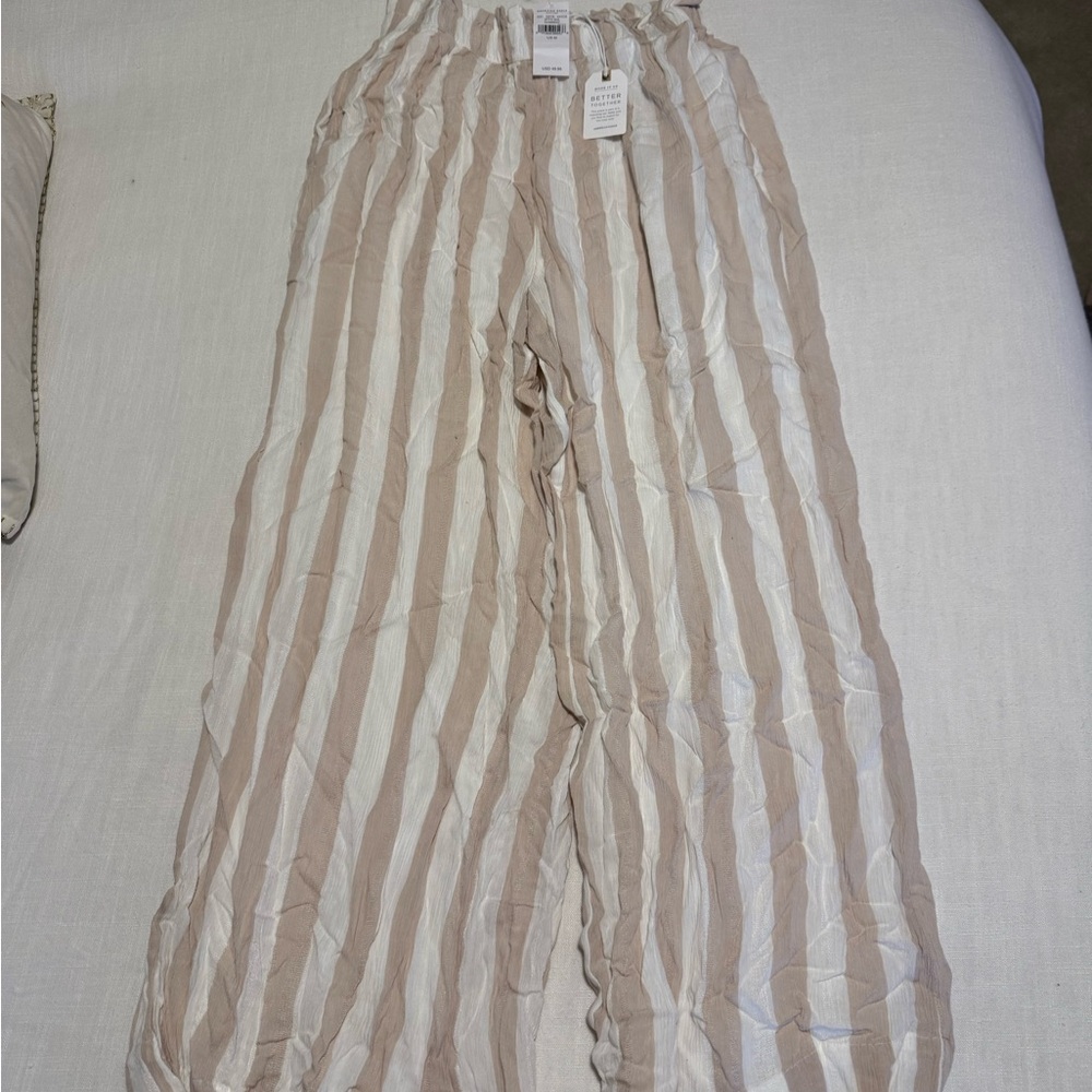 American Eagle Outfitters Beige and White Wide Leg Pants
